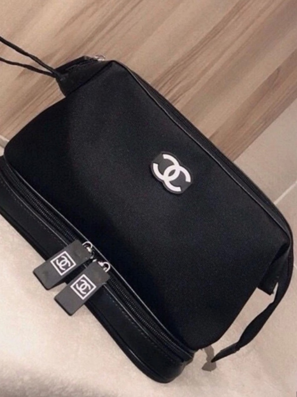 FASHION Black Nylon Crossbody with White CC Emblem